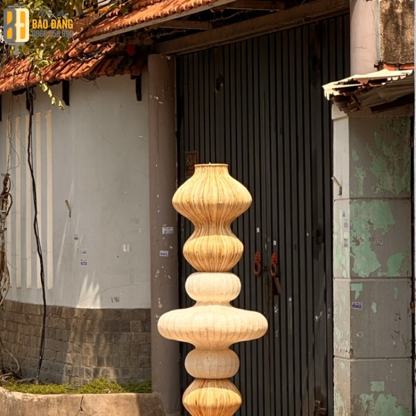 Trụ Đèn Lồng Mây Tre Kết Hợp Giấy Dó